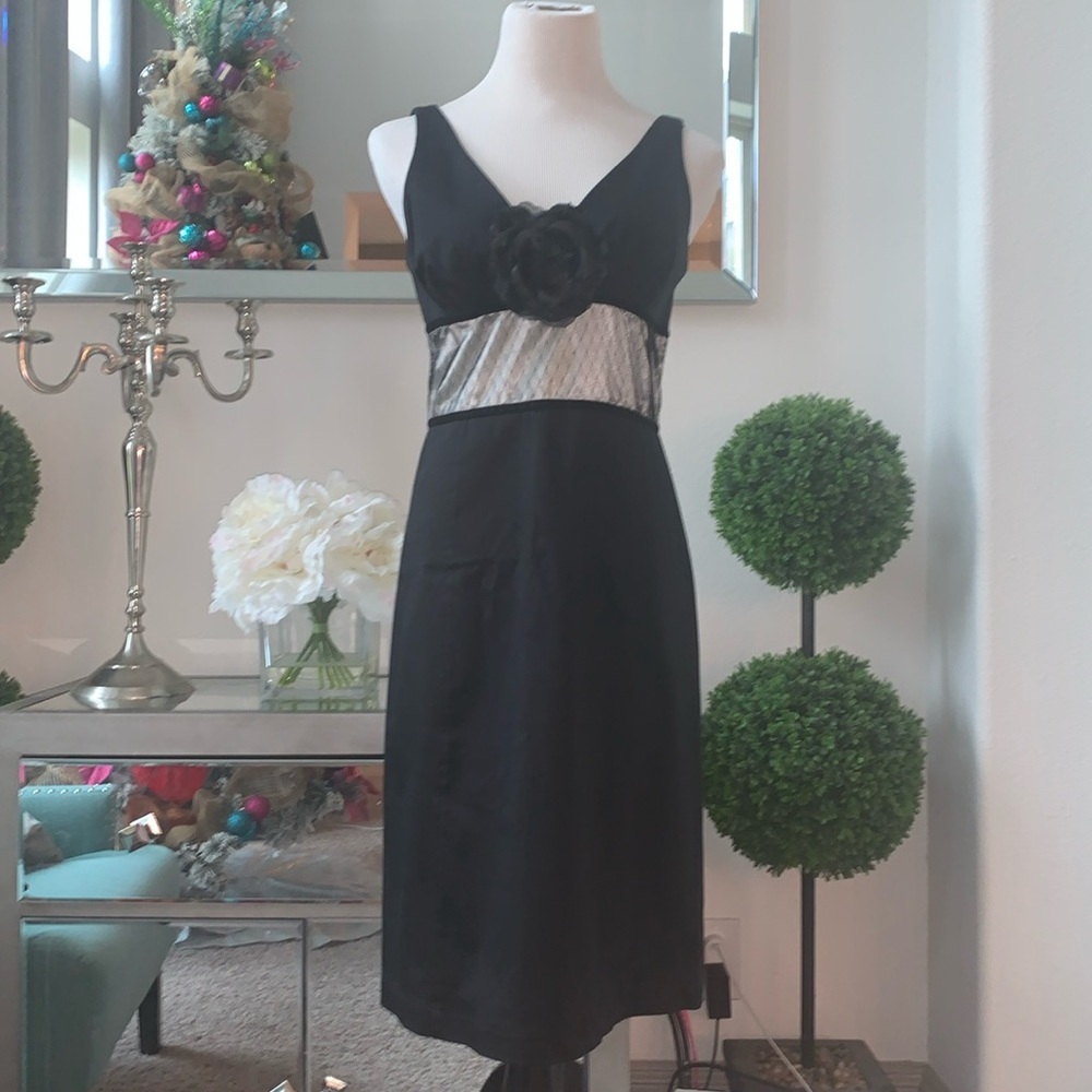 NWT Arden B Black Dress w/ Flower Accent and lace bodice. Sz. M